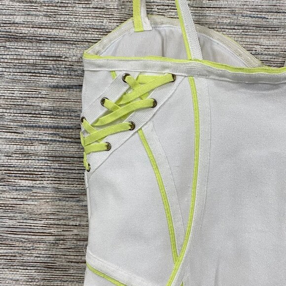 🔥🔥Gold Label Wow Couture Mini Bodycon Dress Neon Yellow Lace-Up Details Size M - Picture 13 of 14